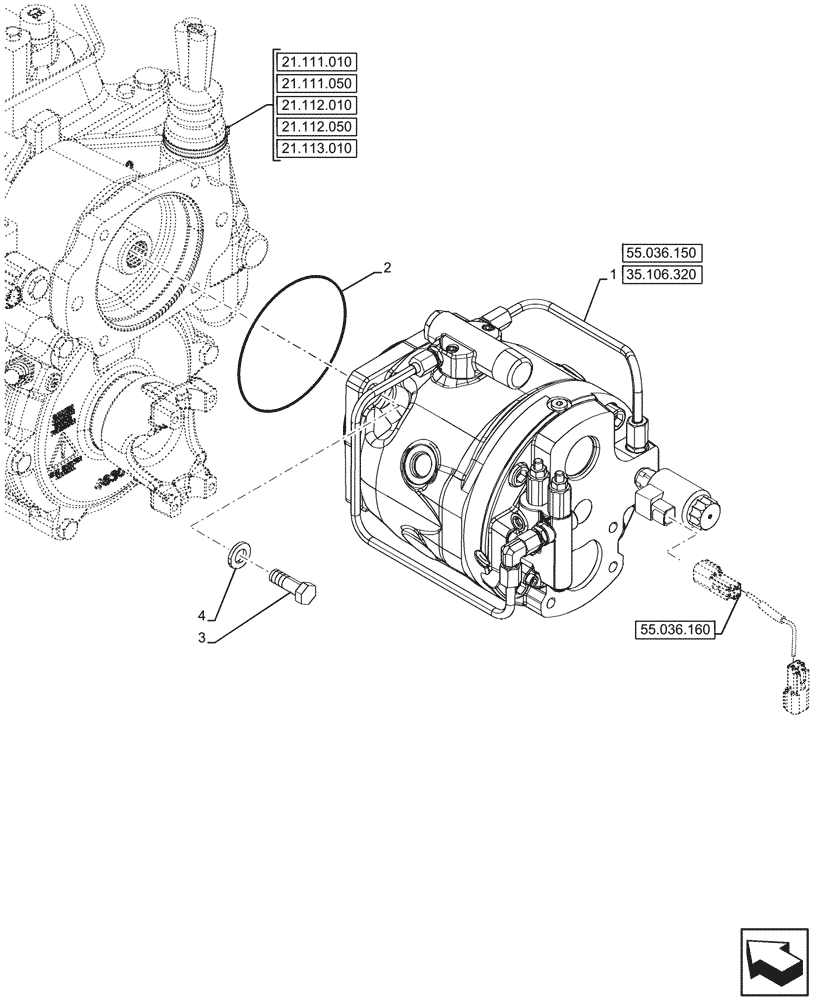 Схема запчастей Case 590SN - (35.106.310) - VARIABLE DISPLACEMENT HYDRAULIC PUMP (W/O POWER LIFT) (35) - HYDRAULIC SYSTEMS