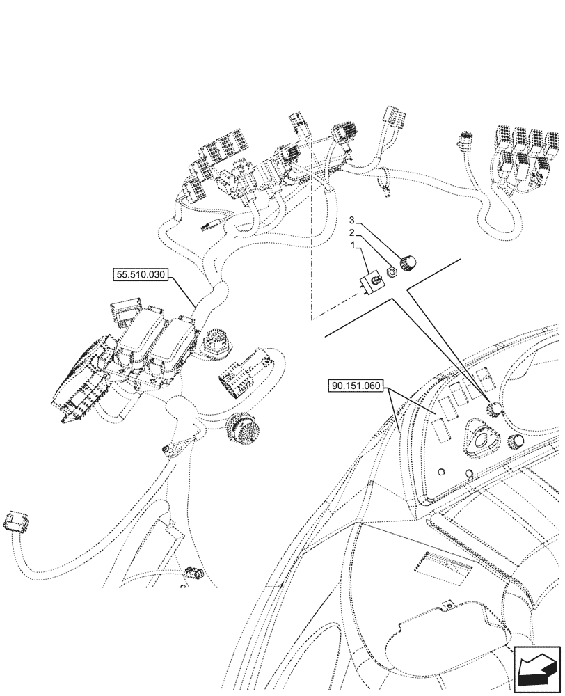 Схема запчастей Case 580N EP - (55.051.010) - VAR - 747853, 747854, 747855 - CAB, HEATER, BLOWER, POTENTIOMETER (55) - ELECTRICAL SYSTEMS