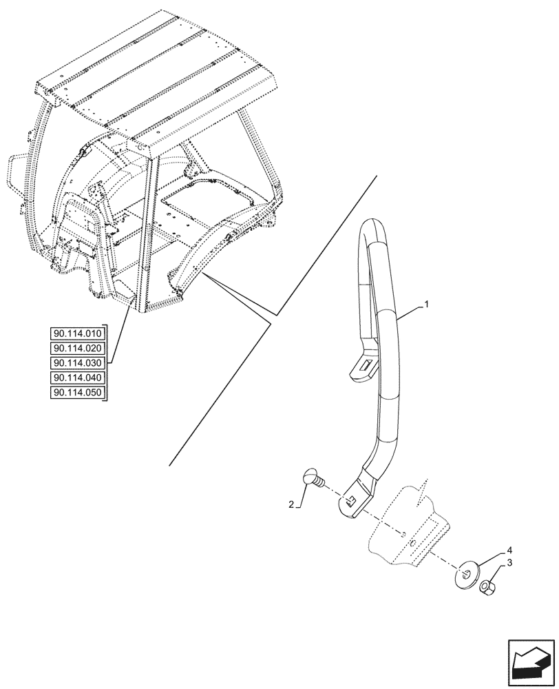 Схема запчастей Case 580SN WT - (90.118.030) - VAR - 423000, 442082 - CANOPY, HANDRAIL (90) - PLATFORM, CAB, BODYWORK AND DECALS