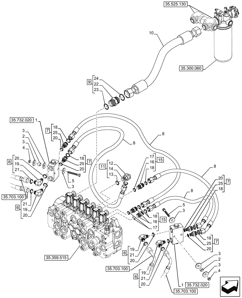Схема запчастей Case 580N - (35.732.030) - STABILIZER, MECHANICAL, CONTROLS, CHECK VALVE, LINES (35) - HYDRAULIC SYSTEMS
