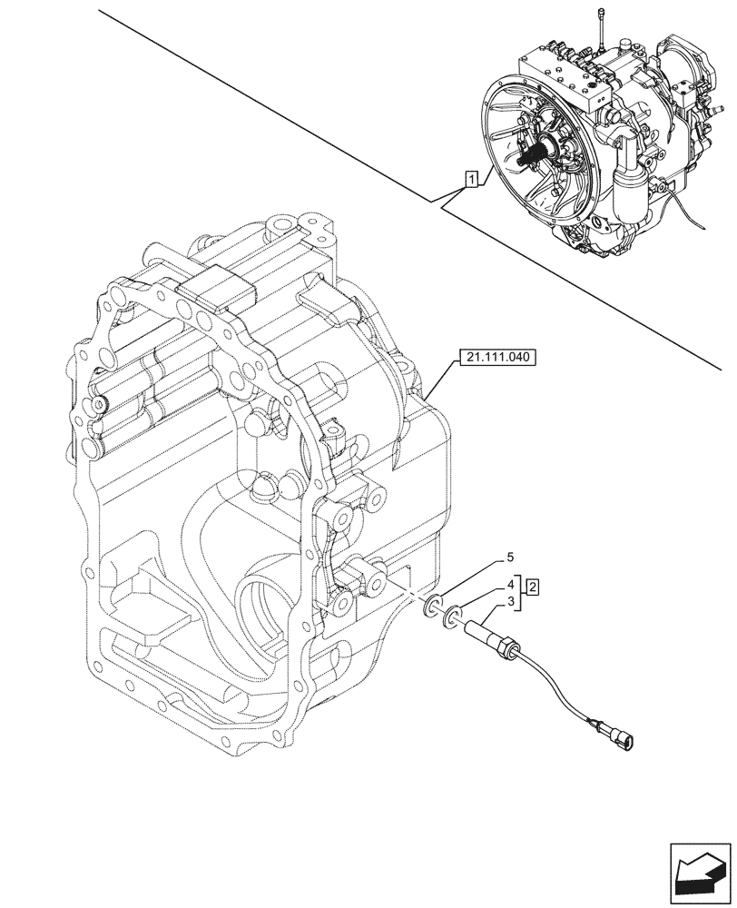 Схема запчастей Case 580N - (55.020.010) - VAR - 423060 - TRANSMISSION, SEMI-POWERSHIFT, COMPONENTS, SPEED SENSOR, 2WD (55) - ELECTRICAL SYSTEMS