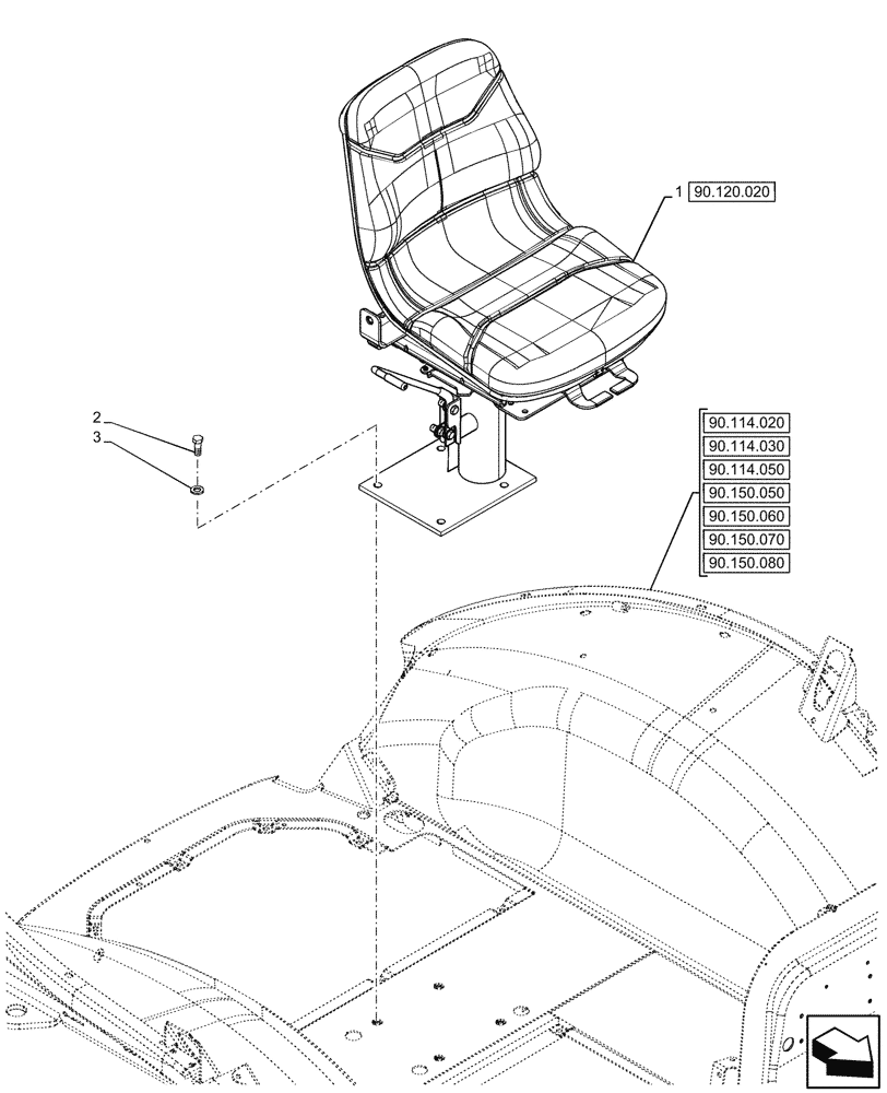 Схема запчастей Case 580N EP - (90.120.010) - VAR - 747850 - DRIVER SEAT (90) - PLATFORM, CAB, BODYWORK AND DECALS