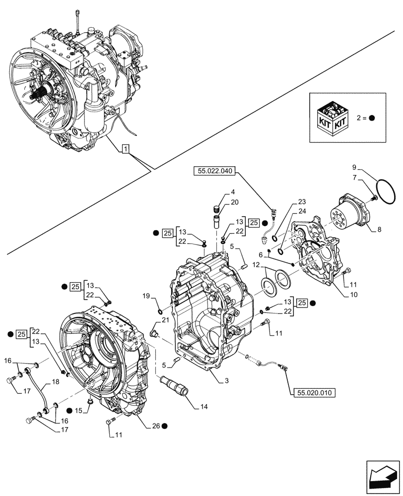 Схема запчастей Case 580N - (21.111.040) - VAR - 423060 - TRANSMISSION, SEMI-POWERSHIFT, COMPONENTS, HOUSING, 2WD (21) - TRANSMISSION