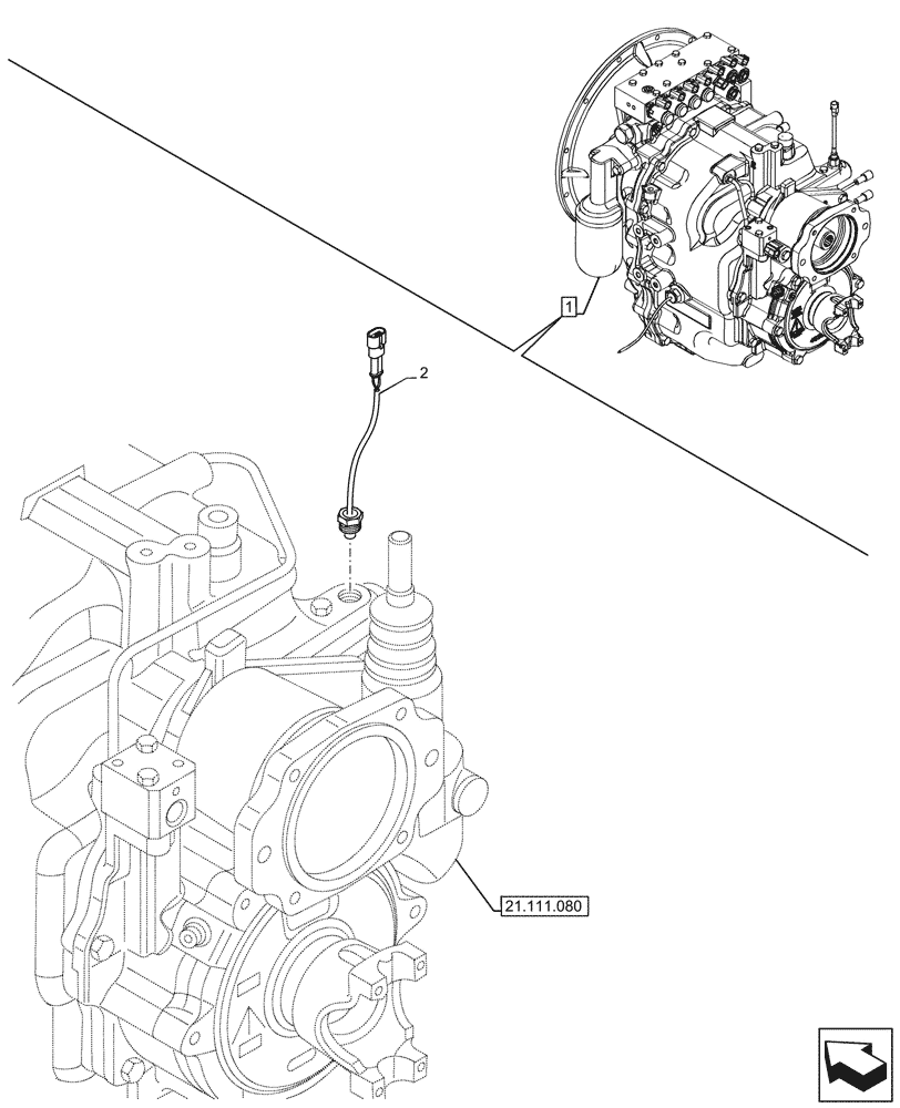 Схема запчастей Case 580N - (55.022.050) - VAR - 423061 - TRANSMISSION, SEMI-POWERSHIFT, COMPONENTS, TEMPERATURE, SENSOR, 4WD (55) - ELECTRICAL SYSTEMS