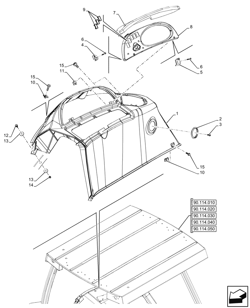 Схема запчастей Case 580SN WT - (90.110.100) - VAR - 423000, 442082 - CANOPY, RIGHT SIDE, INSTRUMENT PANEL (90) - PLATFORM, CAB, BODYWORK AND DECALS