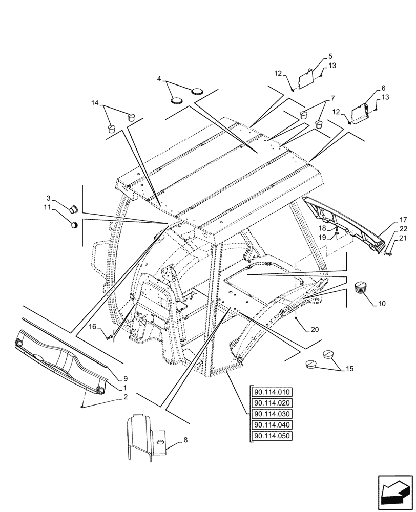 Схема запчастей Case 580SN WT - (90.110.090) - VAR - 423000, 442082 - CANOPY, REAR, PANEL, COVER, PLUGS (90) - PLATFORM, CAB, BODYWORK AND DECALS