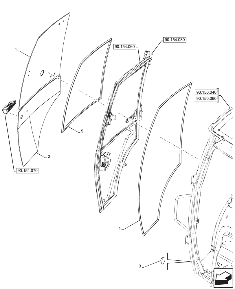 Схема запчастей Case 580SN WT - (90.154.090) - VAR - 747853 - CAB, RIGHT, DOOR, HINGE (90) - PLATFORM, CAB, BODYWORK AND DECALS