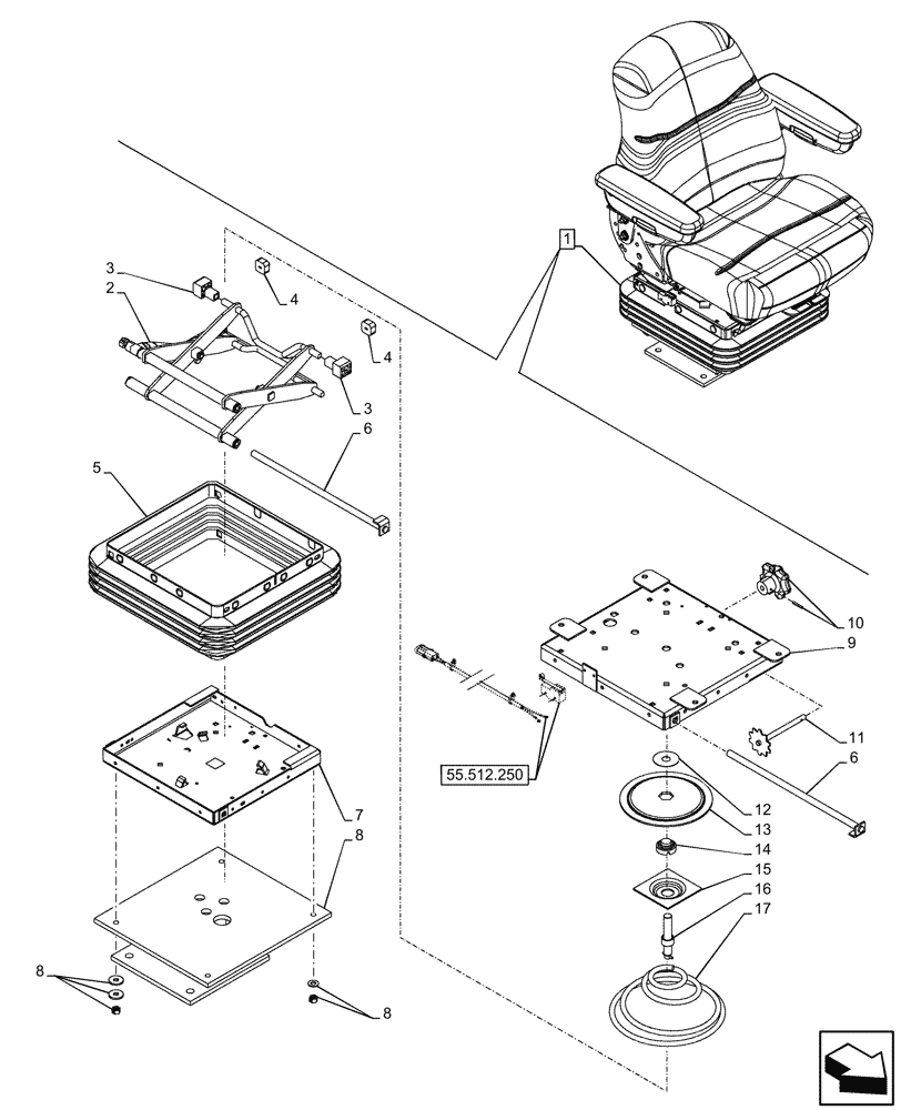 Схема запчастей Case 580SN WT - (90.120.100) - VAR - 747770 - SEAT, MECHANICAL SUSPENSION, CLOTH, SUSPENSION, BELLOWS, PEDESTAL, COMPONENTS (90) - PLATFORM, CAB, BODYWORK AND DECALS