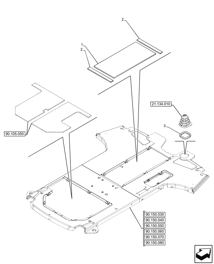 Схема запчастей Case 580N EP - (90.105.030) - VAR - 747853, 747854, 747855 - CAB, FLOOR, INSULATION (90) - PLATFORM, CAB, BODYWORK AND DECALS