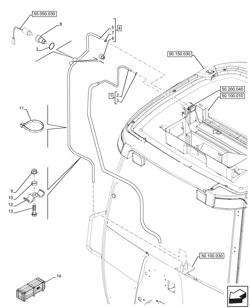 Схема запчастей Case 580SN - (50.200.030) - VAR - 747853, 747855 - AIR CONDITIONING, LINES (50) - CAB CLIMATE CONTROL