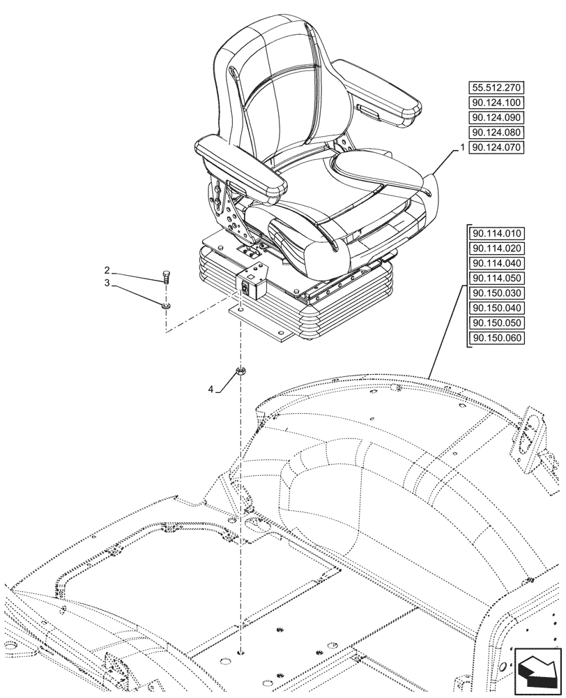 Схема запчастей Case 580SN WT - (90.124.060) - VAR - 745160 - SEAT AIR SUSPENSION, VINYL (90) - PLATFORM, CAB, BODYWORK AND DECALS