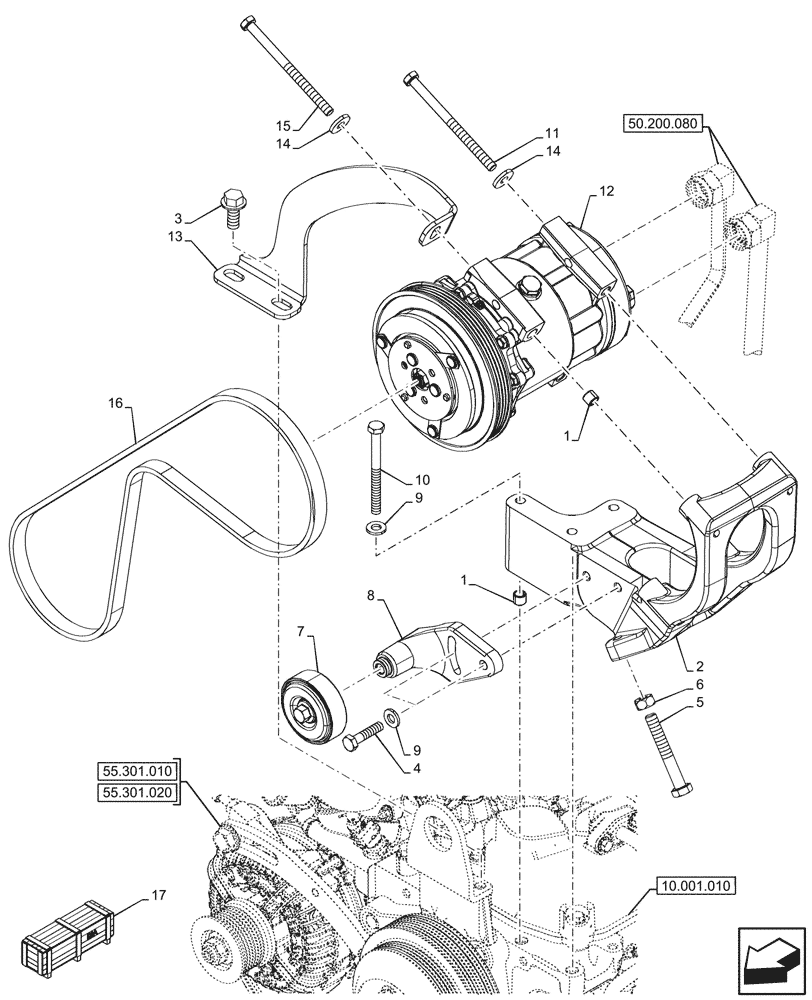 Схема запчастей Case 580SN - (50.200.070) - VAR - 747853, 747855 - AIR CONDITIONING, COMPRESSOR (50) - CAB CLIMATE CONTROL
