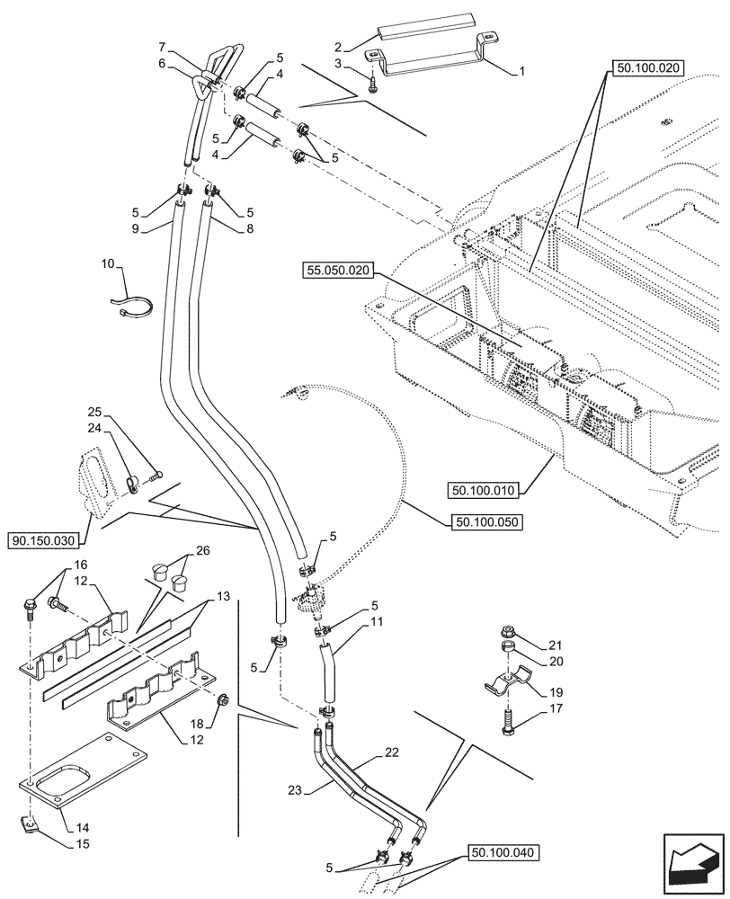 Схема запчастей Case 580N - (50.100.030) - VAR - 747853, 747854, 747855 - CAB, HEATER, HOSE (50) - CAB CLIMATE CONTROL