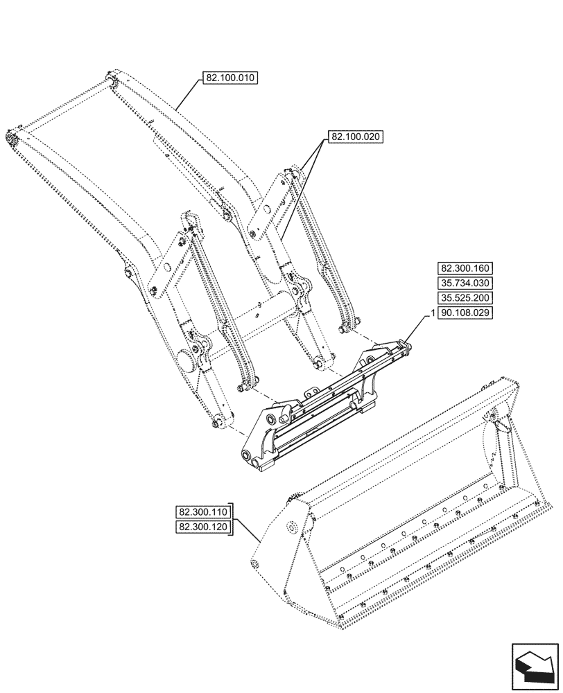 Схема запчастей Case 580N EP - (82.300.170) - VAR - 423049 - BUCKET, QUICK COUPLER, MOUNTING (82) - FRONT LOADER & BUCKET