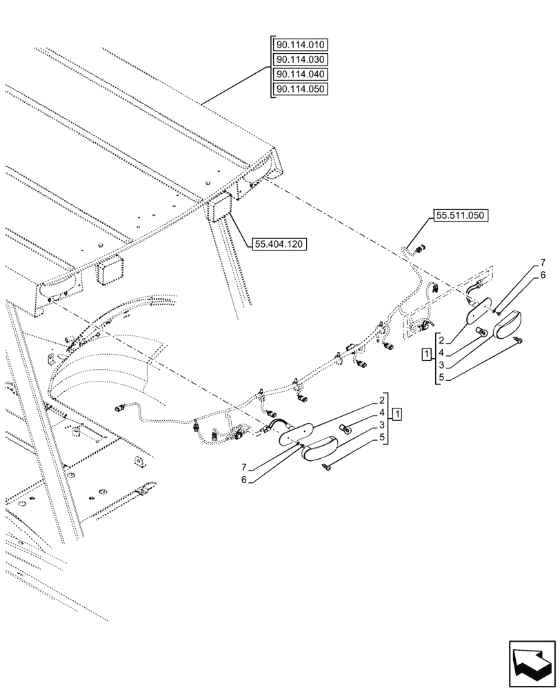 Схема запчастей Case 580N EP - (55.404.140) - VAR - 423000, 442082 - CANOPY, STOP LIGHT (55) - ELECTRICAL SYSTEMS
