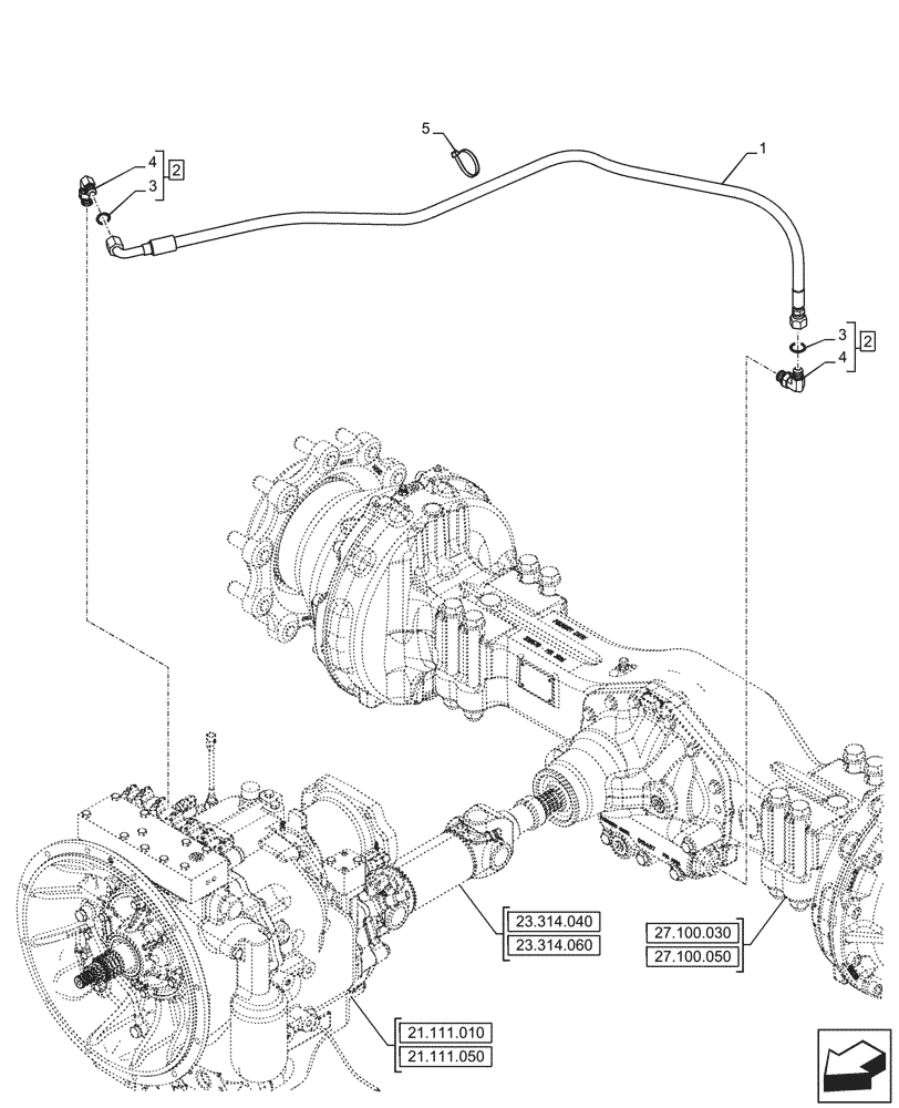 Схема запчастей Case 580N - (27.106.120) - VAR - 423060, 423061 - TRANSMISSION, SEMI-POWERSHIFT, DIFFERENTIAL LOCK, OIL, SUCTION PIPE (27) - REAR AXLE SYSTEM