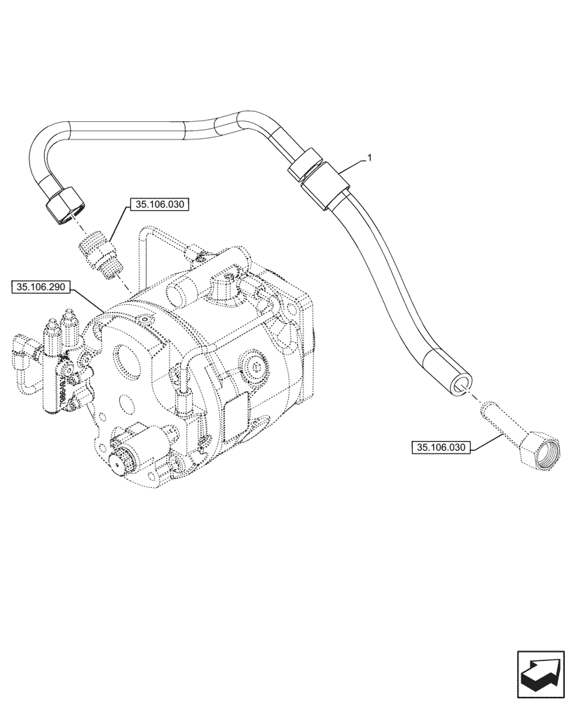 Схема запчастей Case 580SN - (35.106.080) - OIL PUMP, MECHANICAL, HOSE (35) - HYDRAULIC SYSTEMS
