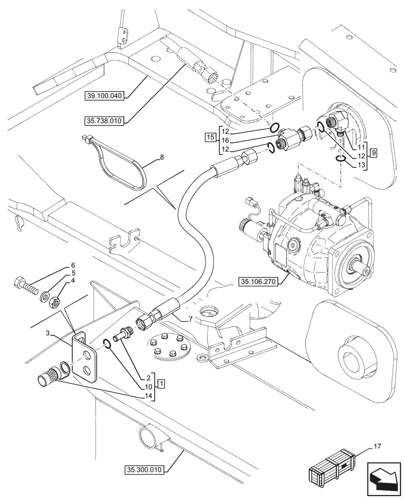 Схема запчастей Case 580SN - (35.106.220) - VAR - 423080 - VARIABLE DISPLACEMENT HYDRAULIC PUMP, COUPLER, MECHANICAL, PORT (35) - HYDRAULIC SYSTEMS