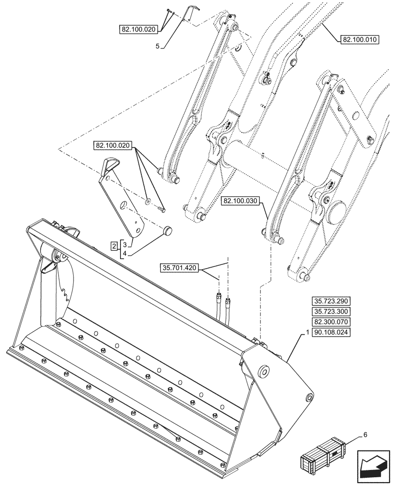 Схема запчастей Case 580N EP - (82.300.110) - VAR - 747863 - 4-IN-1 BUCKET, 82INCH/2083MM (82) - FRONT LOADER & BUCKET
