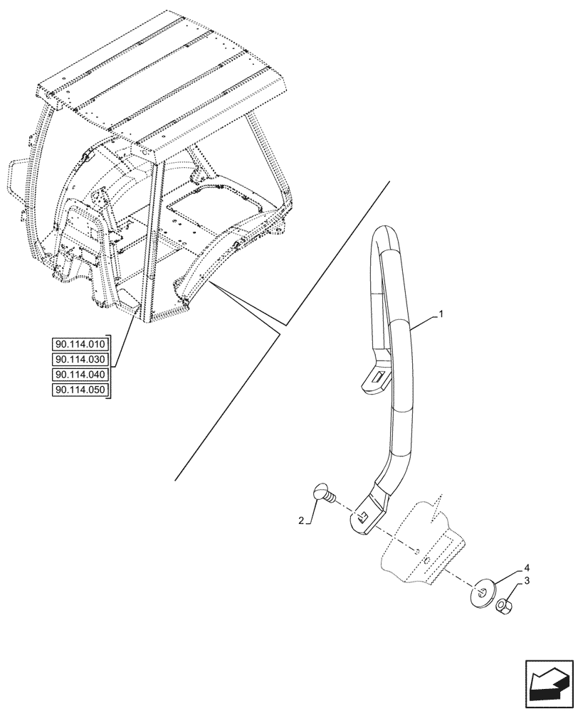 Схема запчастей Case 580SN WT - (90.118.030) - VAR - 423000, 442082 - CANOPY, HANDRAIL (90) - PLATFORM, CAB, BODYWORK AND DECALS