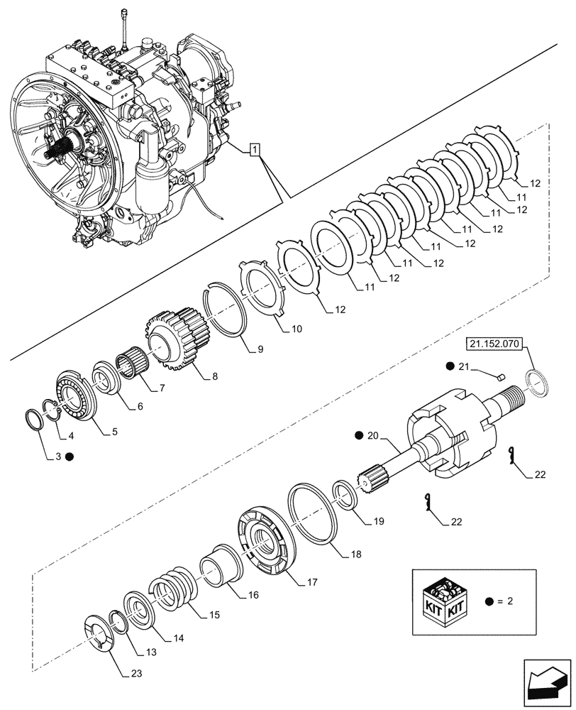 Схема запчастей Case 580N - (21.152.060) - VAR - 423061 - TRANSMISSION, SEMI-POWERSHIFT, COMPONENTS, PTO, INPUT SHAFT, 4WD (21) - TRANSMISSION