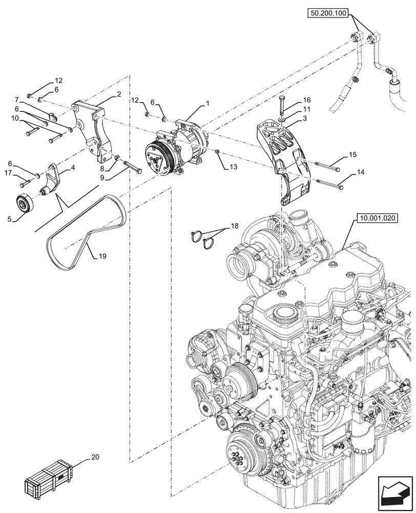 Схема запчастей Case 580SN WT - (50.200.090) - VAR - 747853, 747855 - AIR CONDITIONING, COMPRESSOR (50) - CAB CLIMATE CONTROL