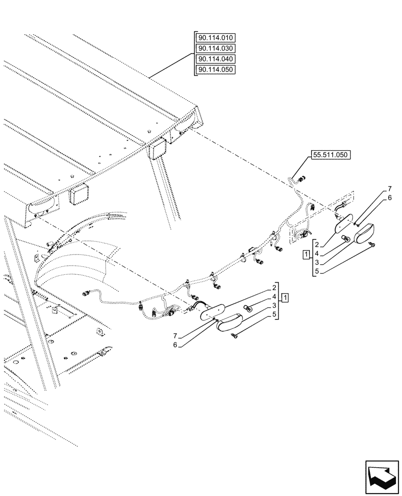 Схема запчастей Case 580N - (55.404.140) - VAR - 423000, 442082 - CANOPY, STOP LIGHT (55) - ELECTRICAL SYSTEMS
