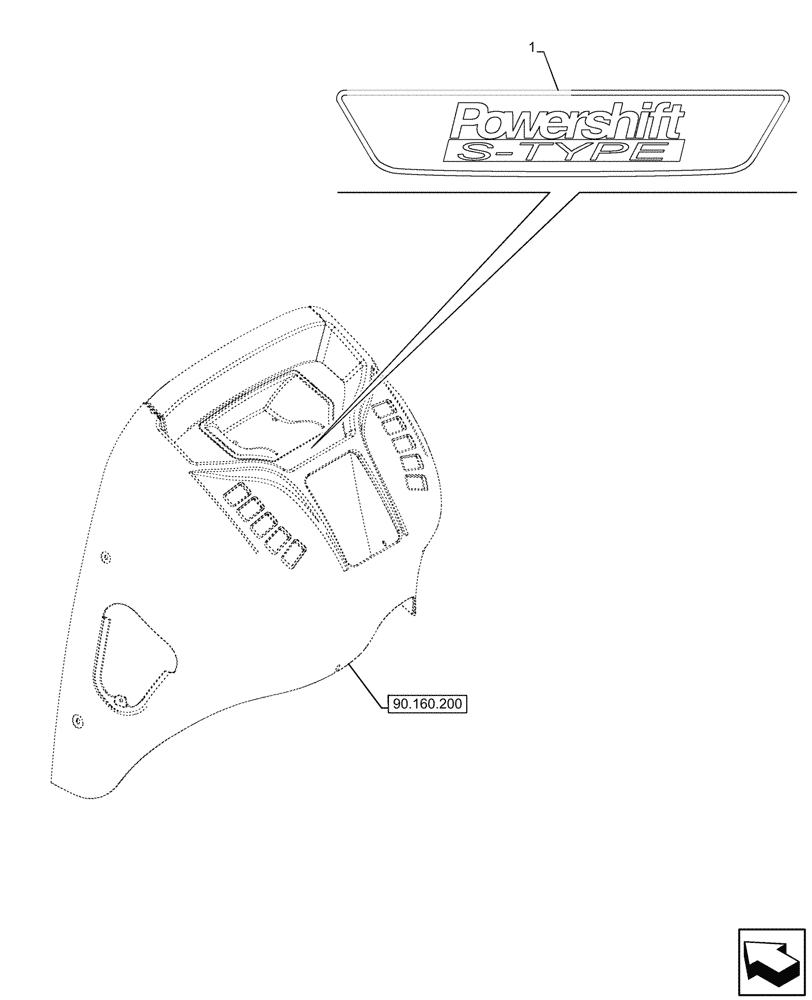 Схема запчастей Case 580SN WT - (90.108.035) - VAR - 423060, 423061 - DECAL, SEMI-POWERSHIFT, TRANSMISSION (90) - PLATFORM, CAB, BODYWORK AND DECALS