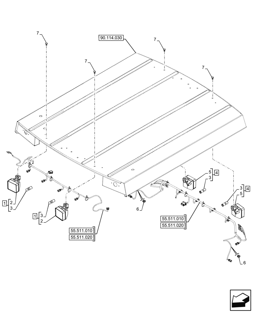 Схема запчастей Case 580N EP - (55.404.160) - VAR - 442082 - CANOPY, WORK LIGHT (55) - ELECTRICAL SYSTEMS