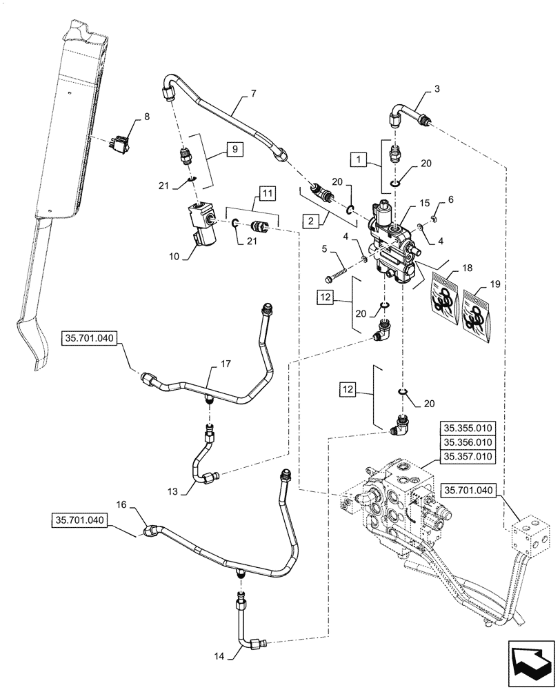 Схема запчастей Case TV380 - (35.724.010[01]) - SELF-LEVELING HYDRAULIC CONTROL, MECHANICAL CONTROLS (35) - HYDRAULIC SYSTEMS