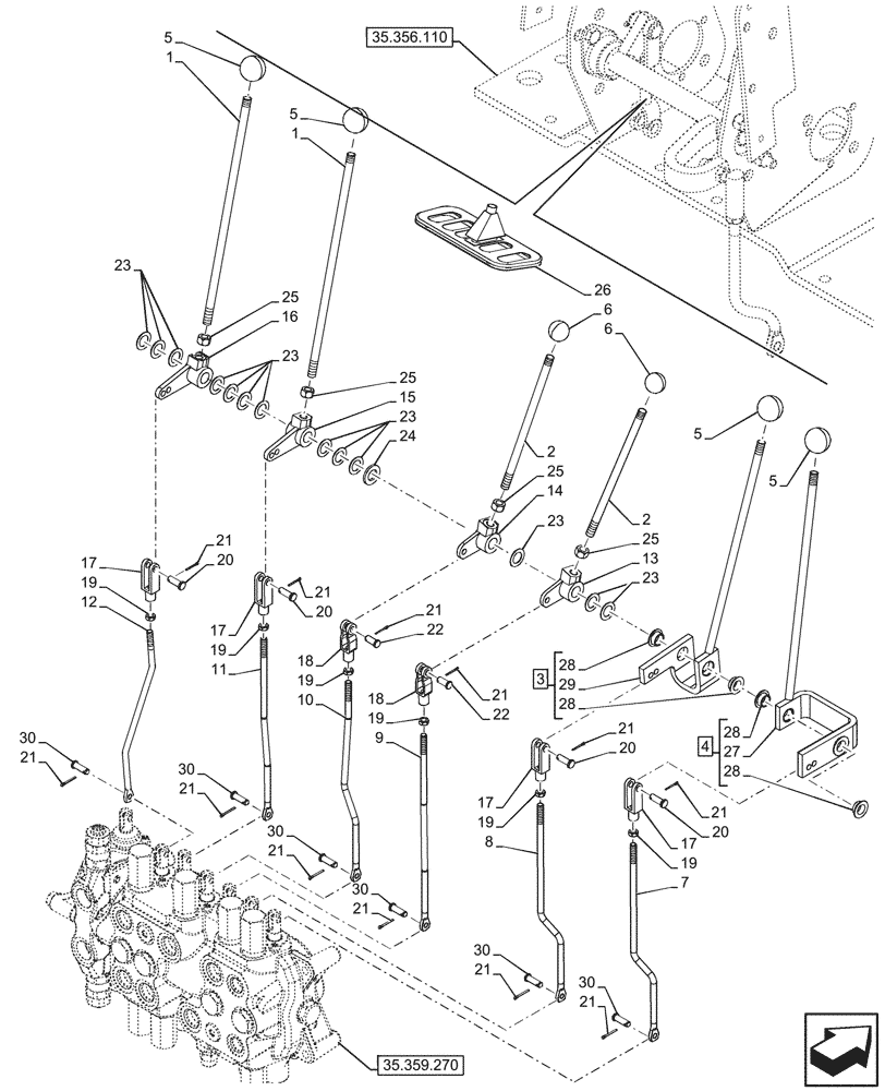 Схема запчастей Case 580N - (35.356.120) - BACKHOE CONTROL VALVE, 7-SPOOL, MECHANICAL CONTROL, EXTANDABLE DIPPER, BRAZIL, W/ 2 LEVER CONTROLS (35) - HYDRAULIC SYSTEMS