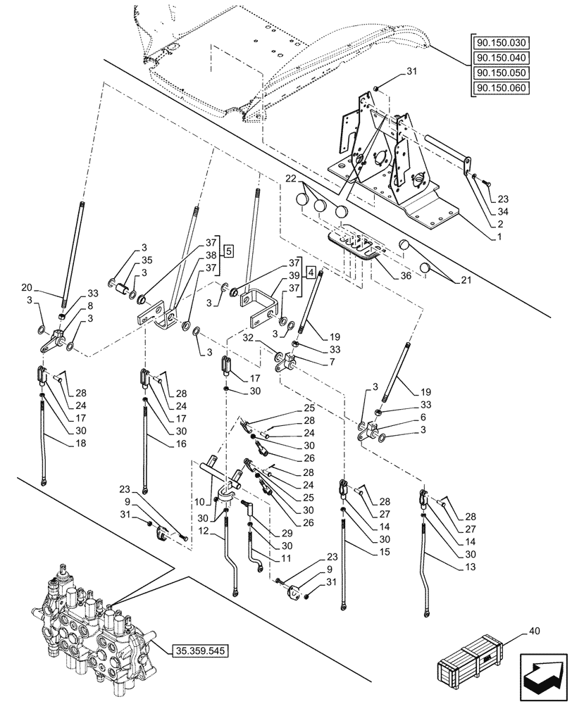 Схема запчастей Case 580N - (35.356.070) - BACKHOE CONTROL VALVE, 7-SPOOL, MECHANICAL CONTROL, STANDARD DIPPER, W/O 2 LEVER CONTROLS, W/ DOUBLE AUXILIARY, MOUNTING PARTS (35) - HYDRAULIC SYSTEMS