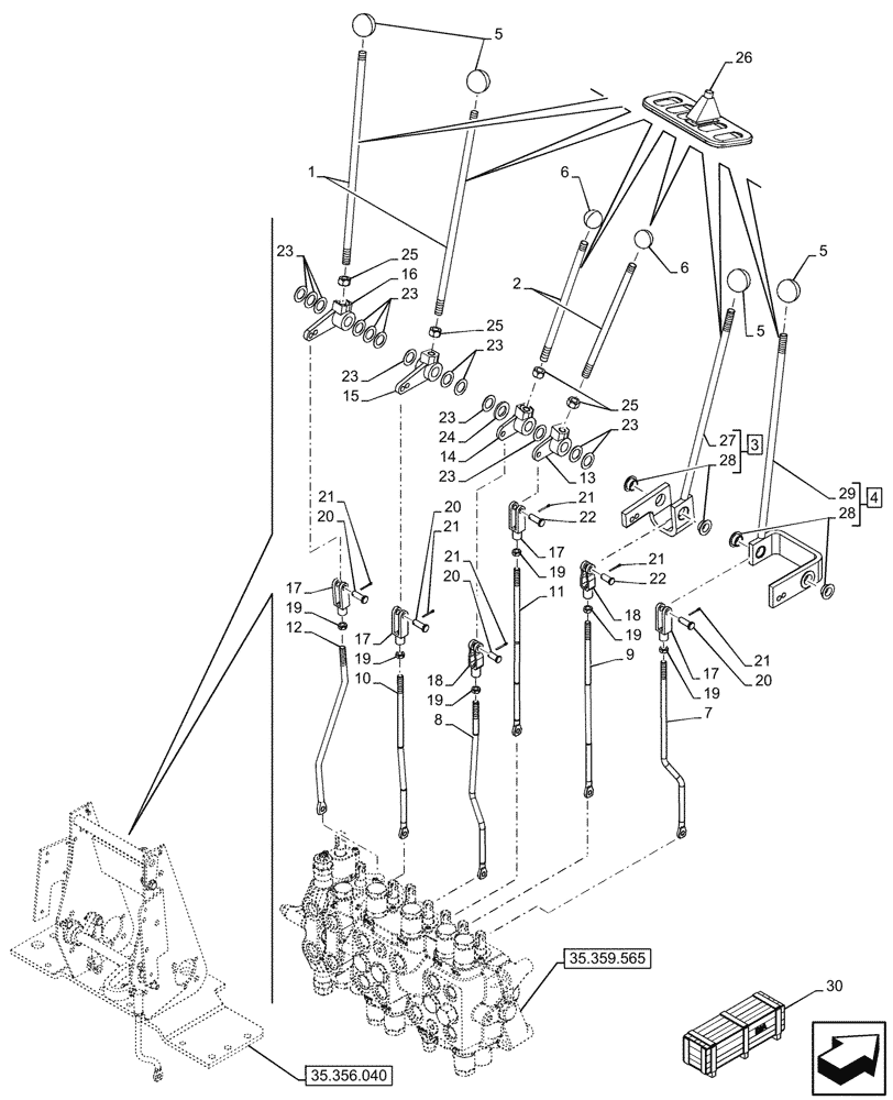 Схема запчастей Case 580N - (35.356.030) - BACKHOE CONTROL VALVE, 8-SPOOL, MECHANICAL CONTROL, EXTANDABLE DIPPER, FOOT SWING, W/O 2 LEVER CONTROLS, W/O DOUBLE AUXILIARY, MOUNTING PARTS (35) - HYDRAULIC SYSTEMS