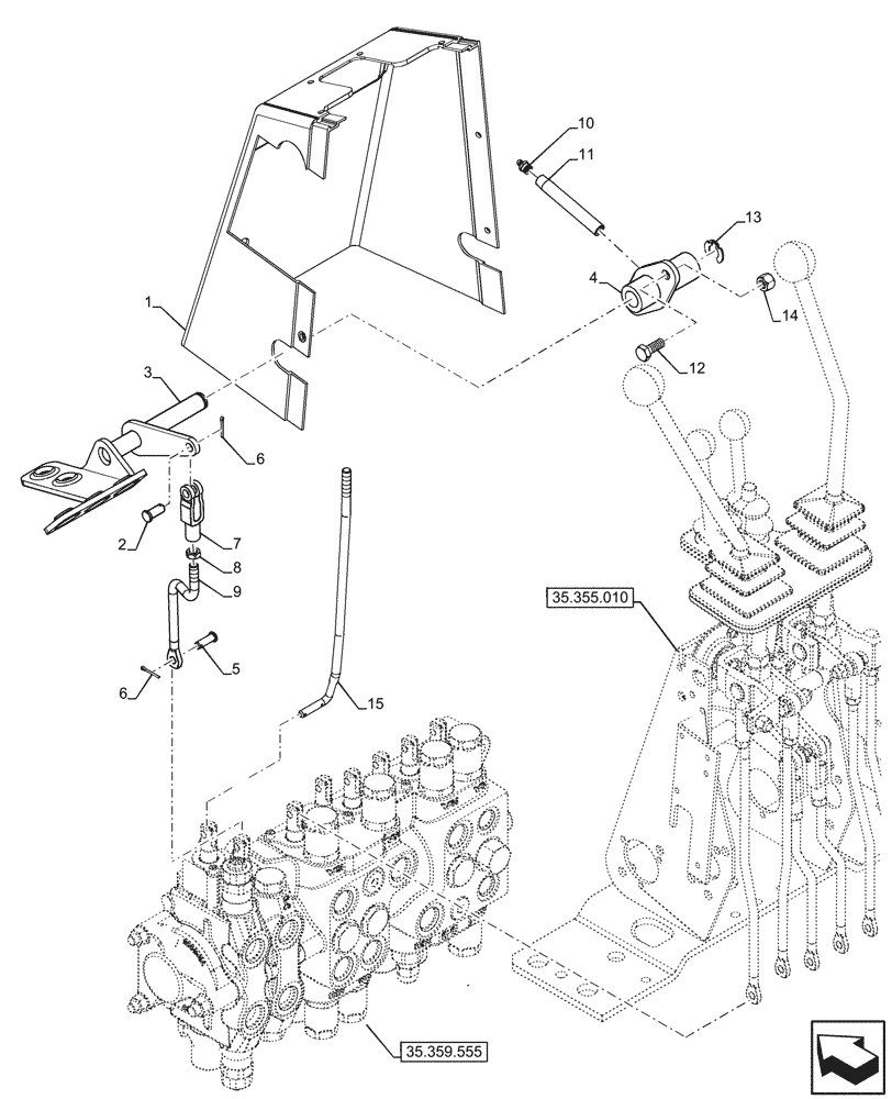 Схема запчастей Case 580N - (35.355.070) - 8-SPOOL, BACKHOE CONTROL VALVE, MECHANICAL CONTROLS, EXTANDABLE DIPPER, HAND SWING, W/ 2 LEVER CONTROLS, W/ DOUBLE AUXILIARY, MOUNTING PARTS (35) - HYDRAULIC SYSTEMS