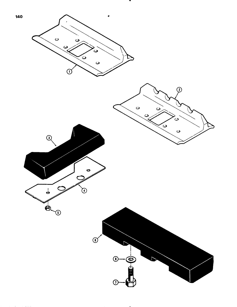 Схема запчастей Case 450B - (140) - TRACK SHOES, ONE BAR GROUSER, OPEN CENTER (04) - UNDERCARRIAGE
