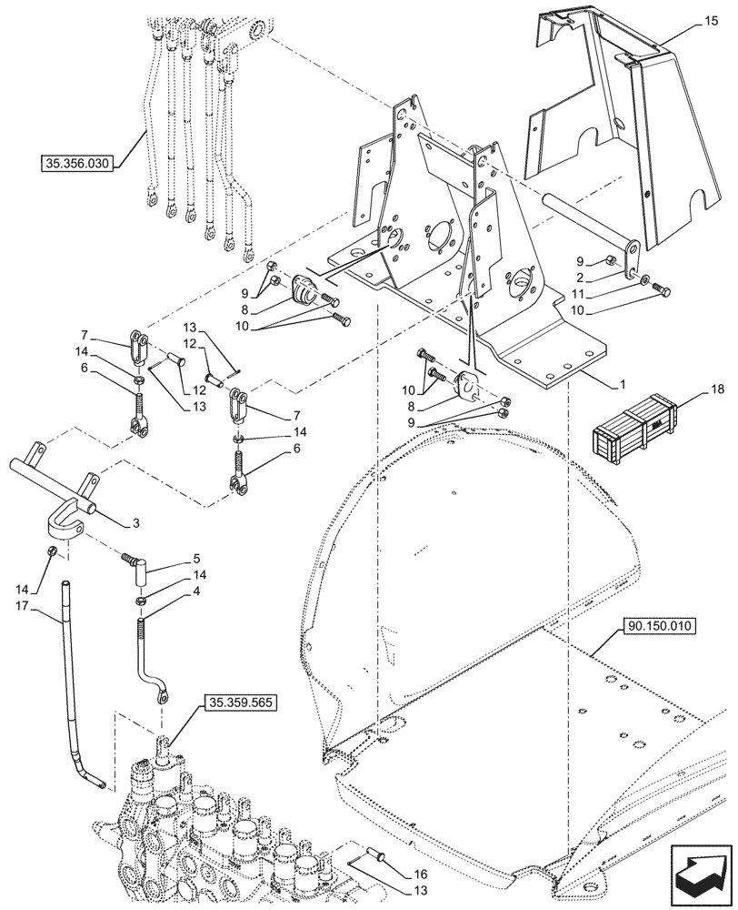 Схема запчастей Case 580N - (35.356.040) - BACKHOE CONTROL VALVE, 8-SPOOL, MECHANICAL CONTROL, EXTANDABLE DIPPER, W/O 2 LEVER CONTROLS, W/O DOUBLE AUXILIARY (35) - HYDRAULIC SYSTEMS
