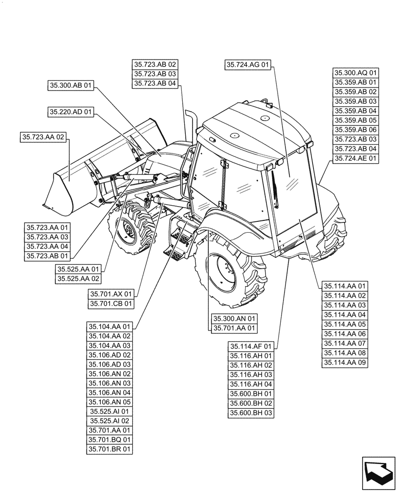 Схема запчастей Case 570N EP - (35.000.00) - SECTION INDEX - HYDRAULIC SYSTEMS, 4WD (35) - HYDRAULIC SYSTEMS
