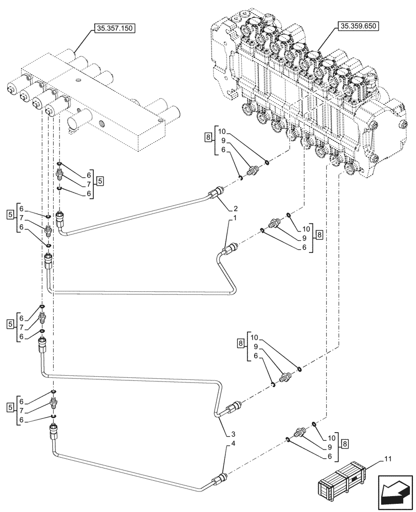 Схема запчастей Case 580SN - (35.357.280) - 8-SPOOL, PRESSURE CONTROL VALVE, LINE, EXTANDABLE DIPPER, W/ PILOT CONTROLS, W/ DOUBLE AUXILIARY HYDRAULIC (35) - HYDRAULIC SYSTEMS