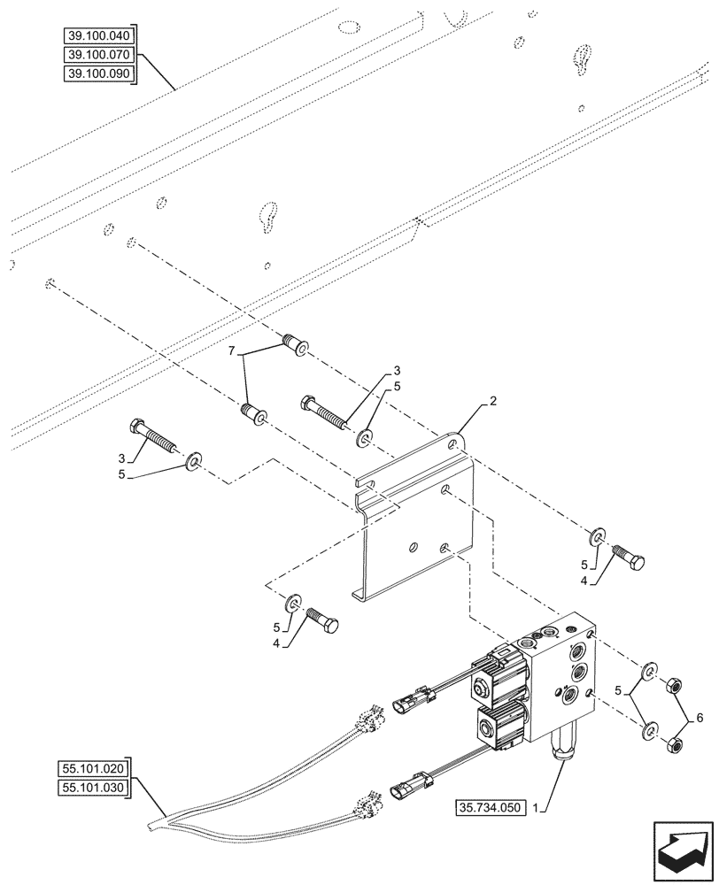 Схема запчастей Case 580SN - (35.734.040) - QUICK COUPLER, VALVE (35) - HYDRAULIC SYSTEMS