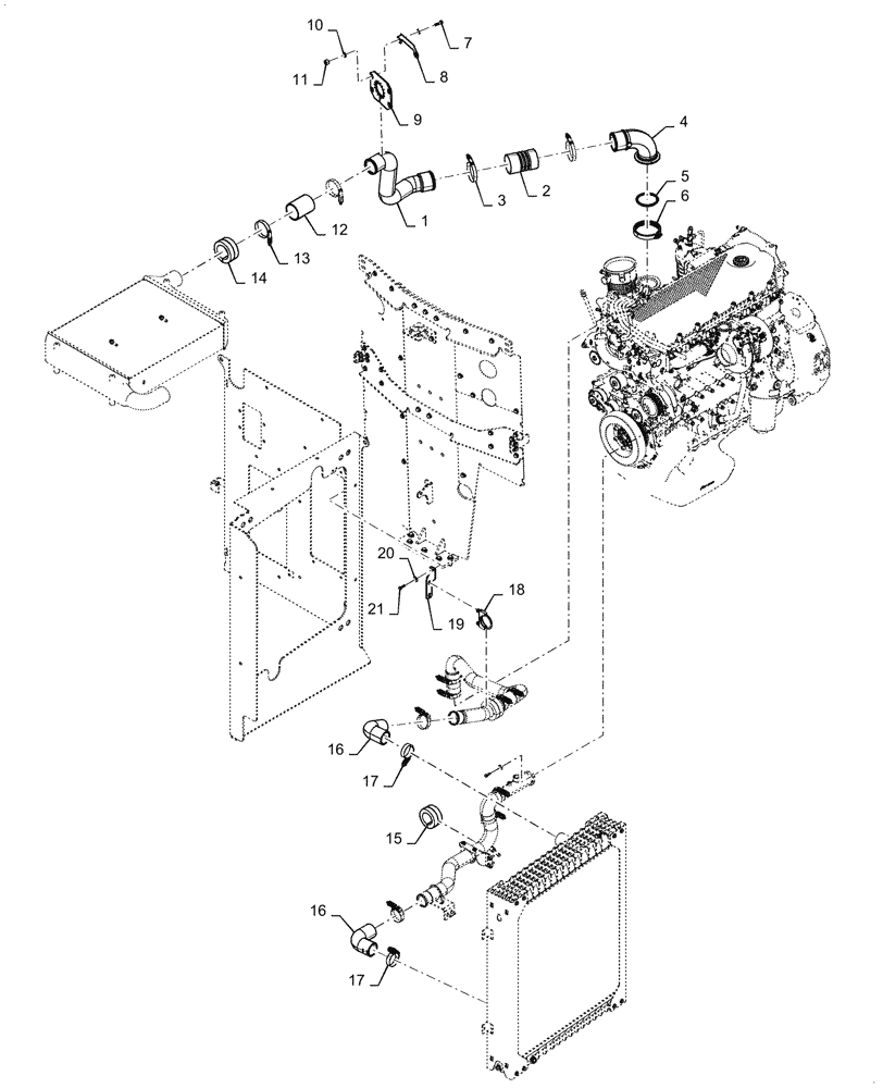 Схема запчастей Case 1021G - (10.400.030[02]) - COOLING SYSTEM LINE INSTALLATION (10) - ENGINE