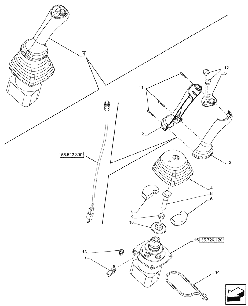 Схема запчастей Case 580N - (35.726.160) - 6-SPOOL, 7-SPOOL, JOYSTICK, LH, W/ PILOT CONTROLS, W/O AUXILIARY HYDRAULIC, COMPONENTS (35) - HYDRAULIC SYSTEMS
