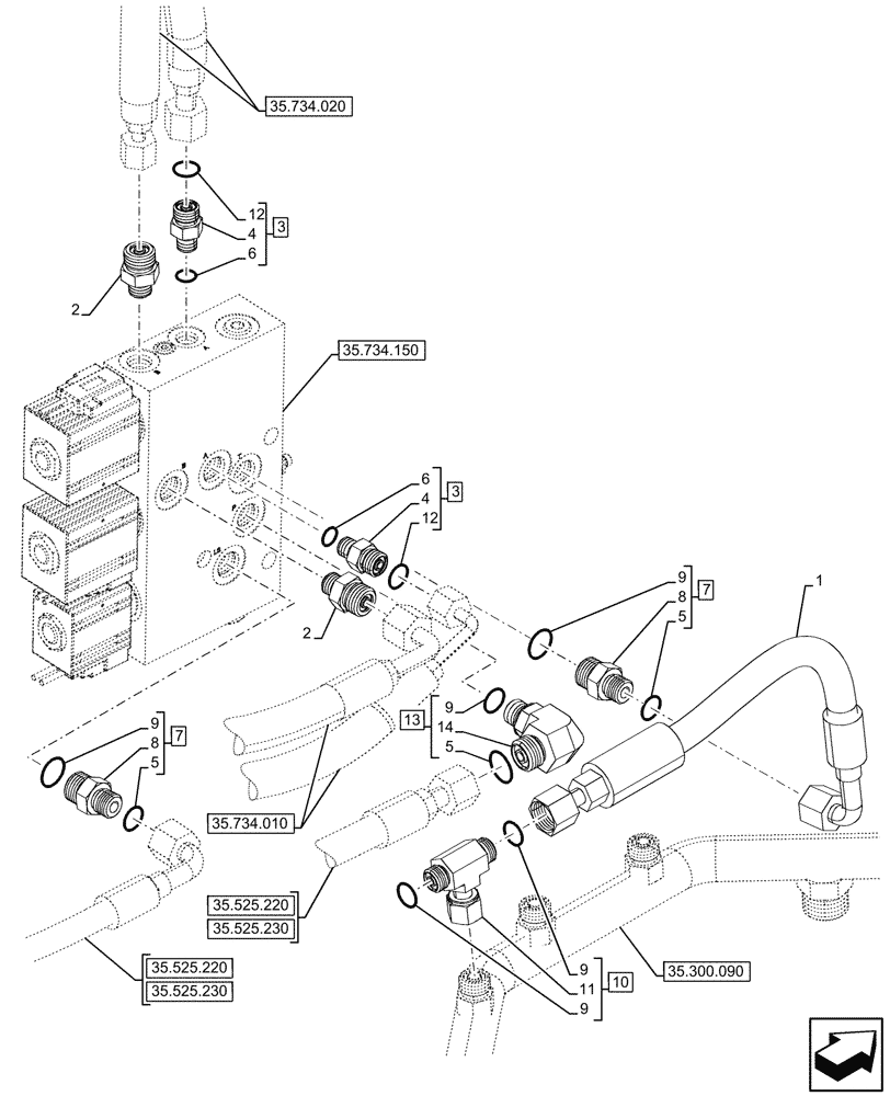 Схема запчастей Case 580SN - (35.734.170) - DOUBLE, QUICK COUPLER, VALVE, HYDR LINES (35) - HYDRAULIC SYSTEMS