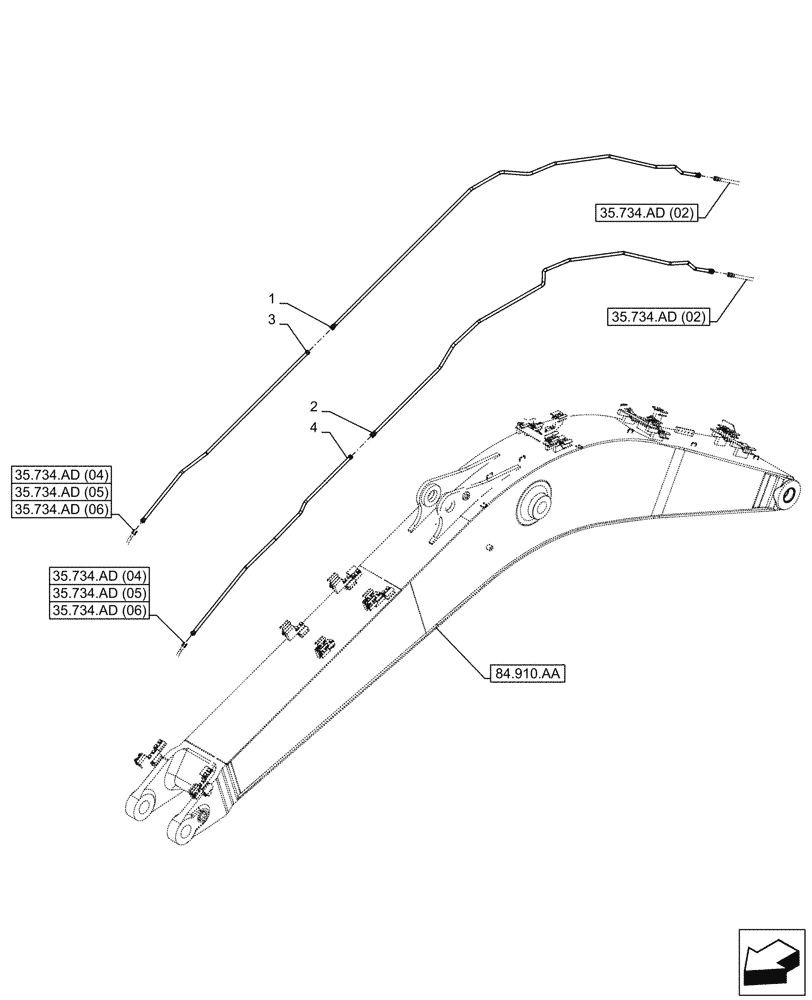 Схема запчастей Case CX210D LC - (35.734.AD[03]) - VAR - 781128 - QUICK COUPLER, HYDRAULIC LINE, BOOM - BSN NFS7H1192 (35) - HYDRAULIC SYSTEMS