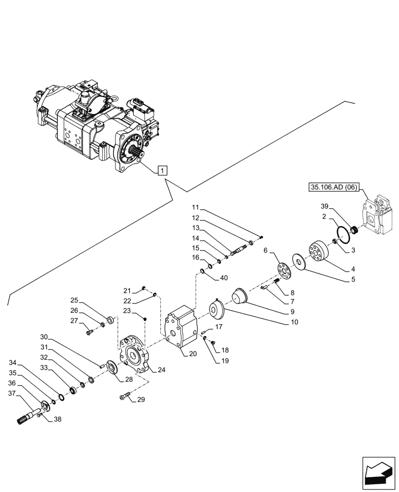 Схема запчастей Case CX210D LC - (35.106.AD[07]) - VAR - 461863, 461864 - VARIABLE DELIVERY HYDRAULIC PUMP, CLAMSHELL BUCKET, ROTATION, W/ ELECTRICAL PROPORTIONAL CONTROL, COMPONENTS (35) - HYDRAULIC SYSTEMS