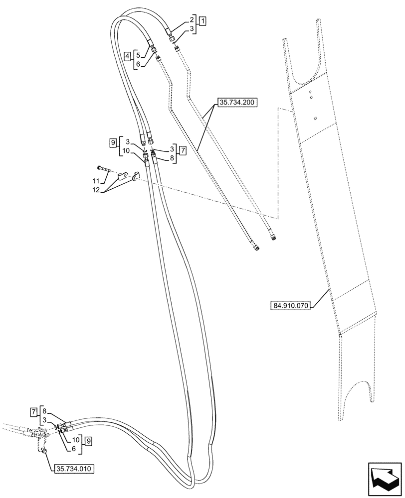 Схема запчастей Case 580SN - (35.734.210) - STANDARD DIPPER, HYDRAULIC COUPLER, LINE (35) - HYDRAULIC SYSTEMS