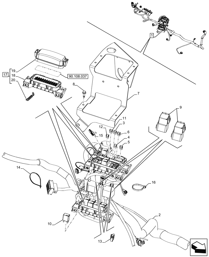 Схема запчастей Case 580N EP - (55.100.230) - CANOPY, POWERSHUTTLE, TRANSMISSION, RIGHT SIDE, CONSOLE, HARNESS, FUSE BOX, RELAY (55) - ELECTRICAL SYSTEMS