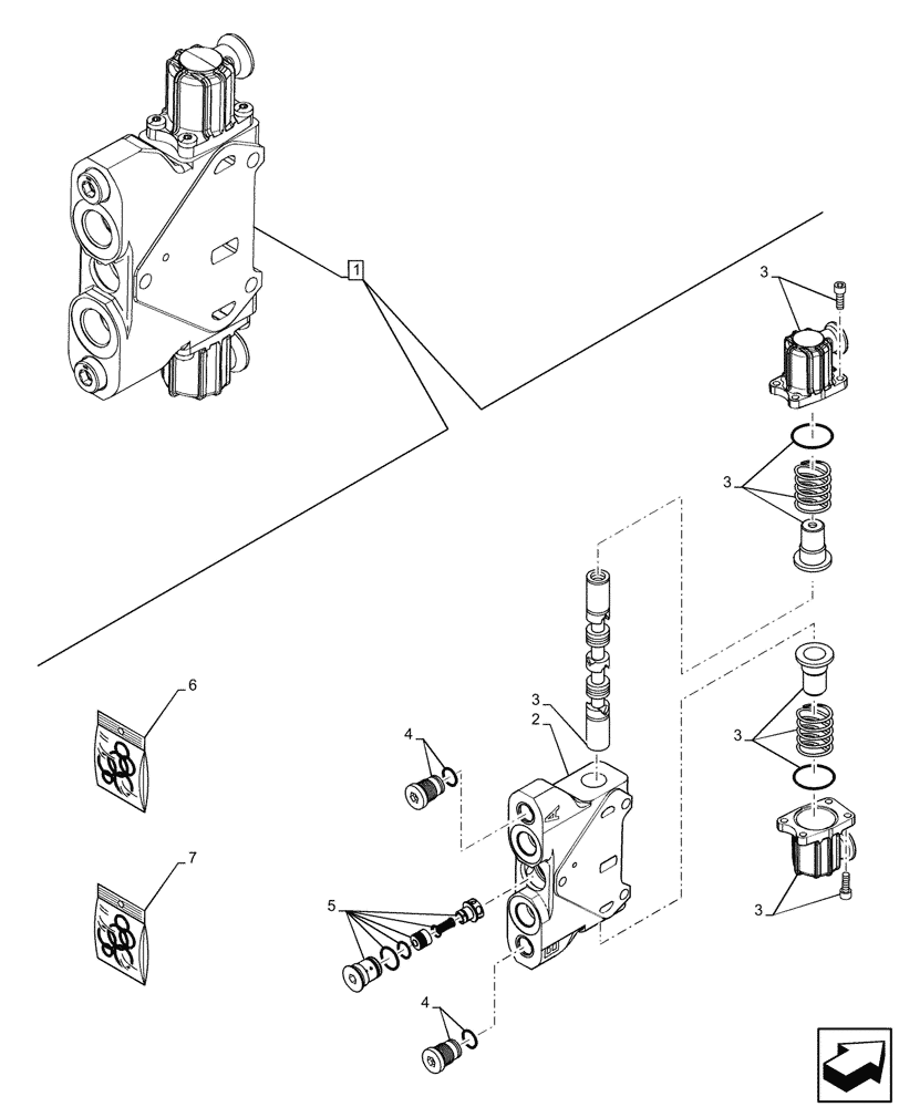 Схема запчастей Case 580SN - (35.359.645) - 7-SPOOL, 8-SPOOL, BACKHOE CONTROL VALVE, DIPPER EXT SECTION, COMPONENTS (35) - HYDRAULIC SYSTEMS