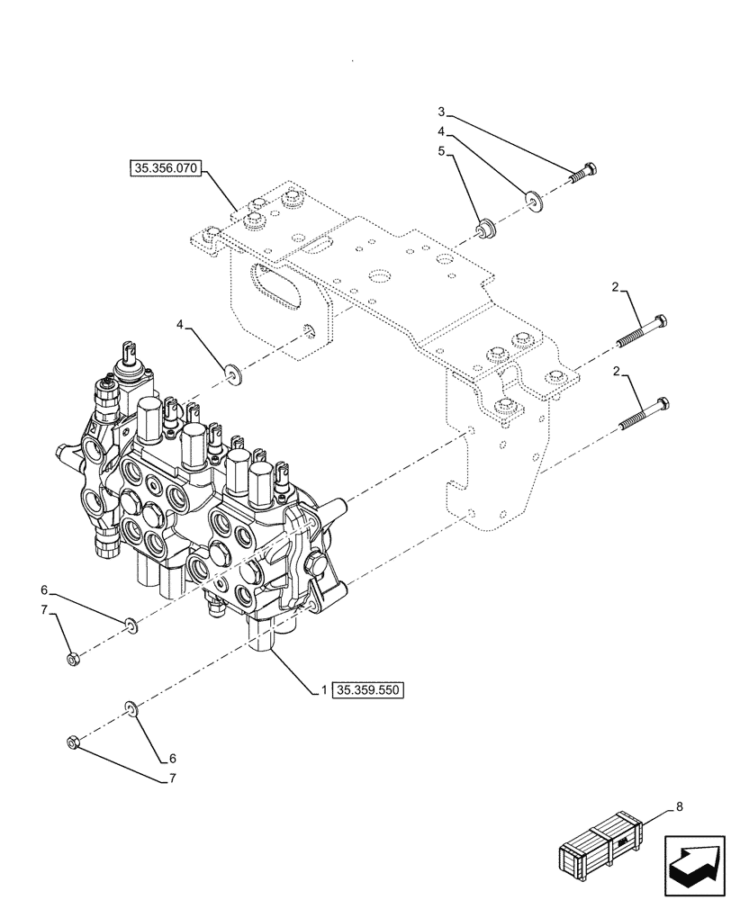 Схема запчастей Case 580N - (35.359.545) - 7-SPOOL, BACKHOE CONTROL VALVE, STANDARD DIPPER, FOOT SWING, W/O 2 LEVER CONTROLS, W/ DOUBLE AUXILIARY HYDRAULIC, MOUNTING PARTS (35) - HYDRAULIC SYSTEMS