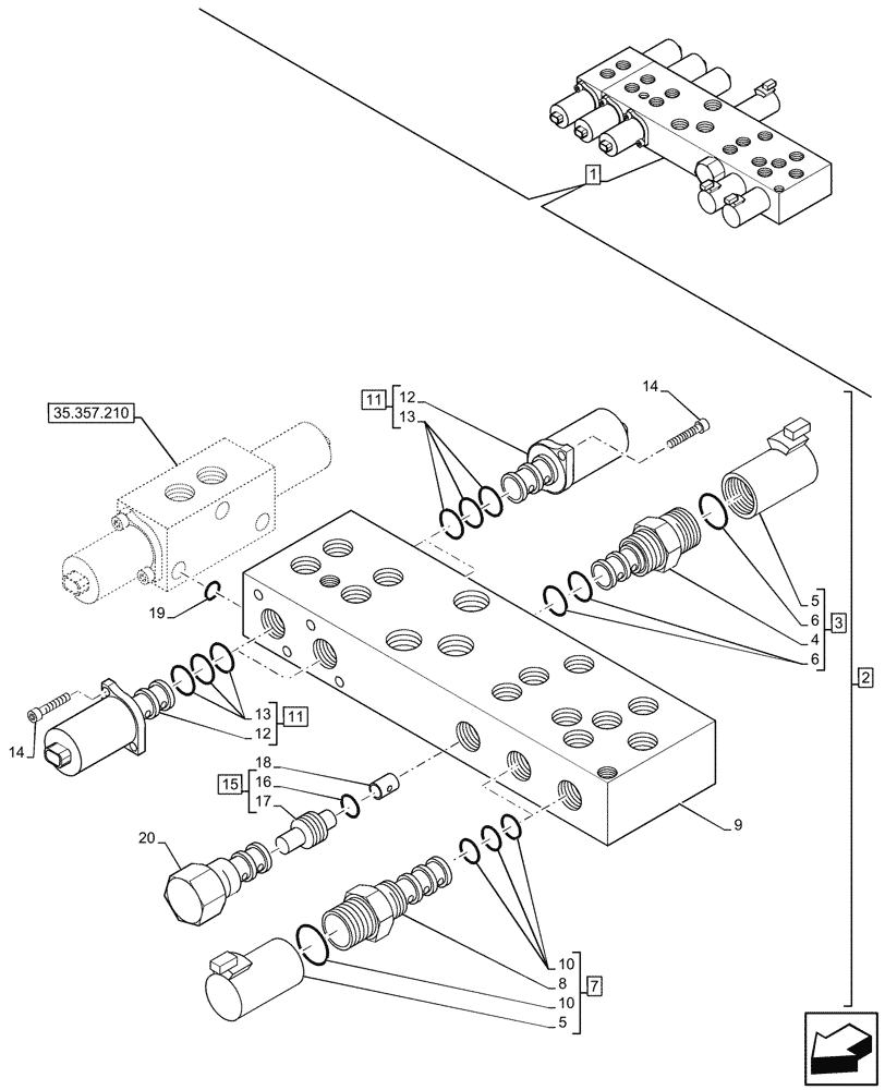 Схема запчастей Case 580N - (35.357.200) - 7-SPOOL, PRESSURE CONTROL VALVE, W/ PILOT CONTROLS, COMPONENTS (35) - HYDRAULIC SYSTEMS