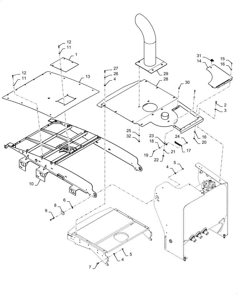 Схема запчастей Case 1021F - (90.105.02[01]) - HOOD INSTALLATION (90) - PLATFORM, CAB, BODYWORK AND DECALS